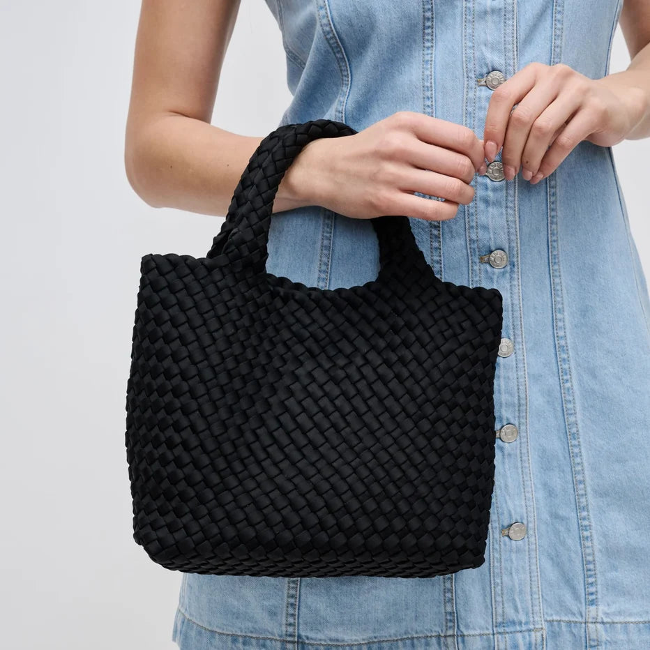 Compact Woven Neoprene Handbag With Detachable Strap