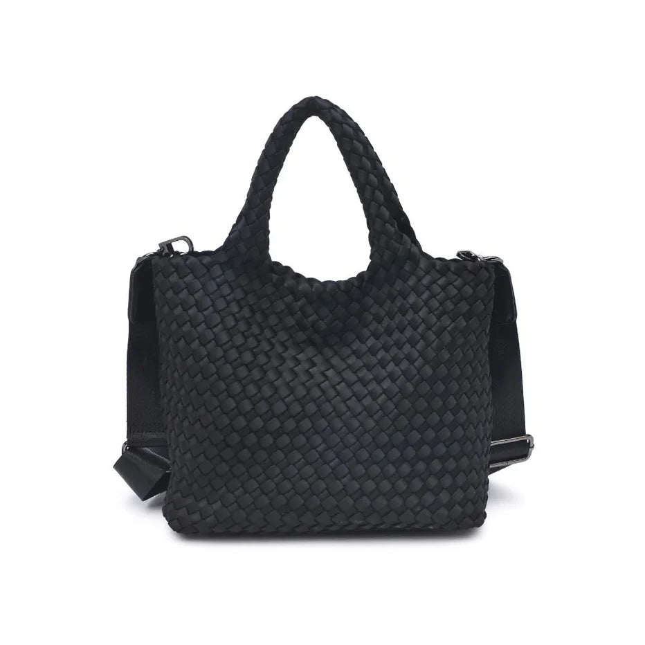 Compact Woven Neoprene Handbag With Detachable Strap