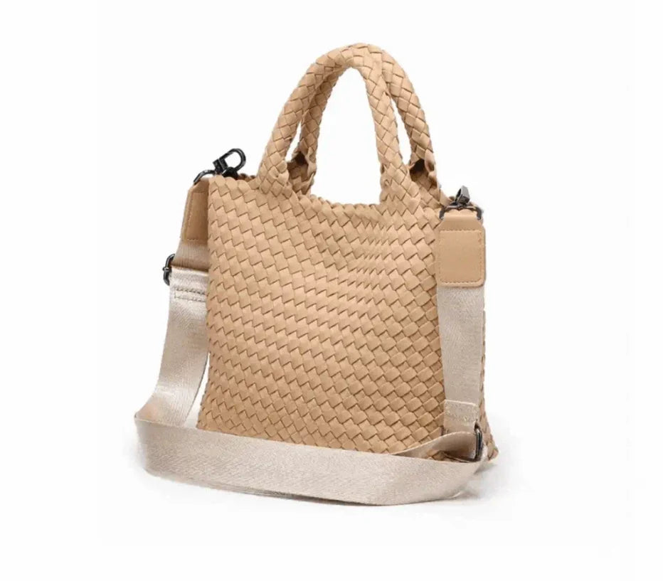 Compact Woven Neoprene Handbag With Detachable Strap