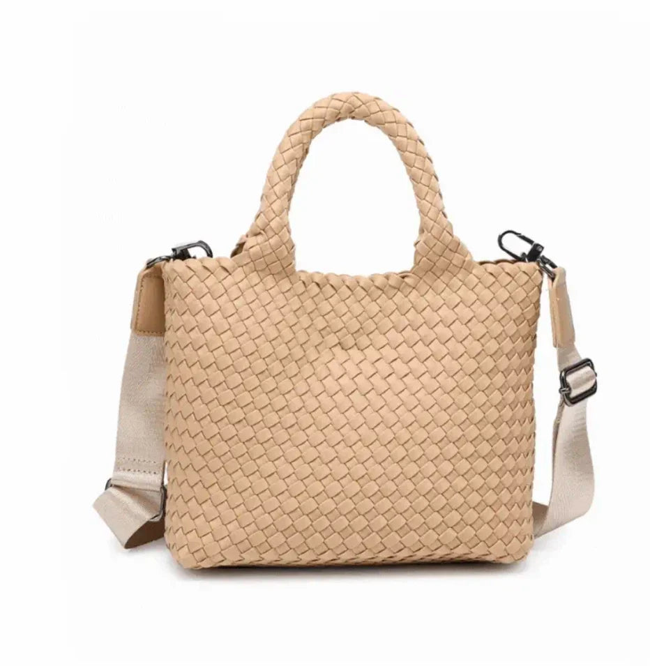 Compact Woven Neoprene Handbag With Detachable Strap